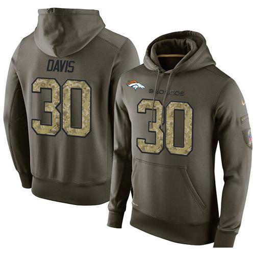 NFL Men's Nike Denver Broncos #30 Terrell Davis Stitched Green Olive Salute To Service KO Performance Hoodie